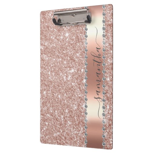 Diamond Bling Glitter Calligraphy Name Roos Gold Klembord (Links)