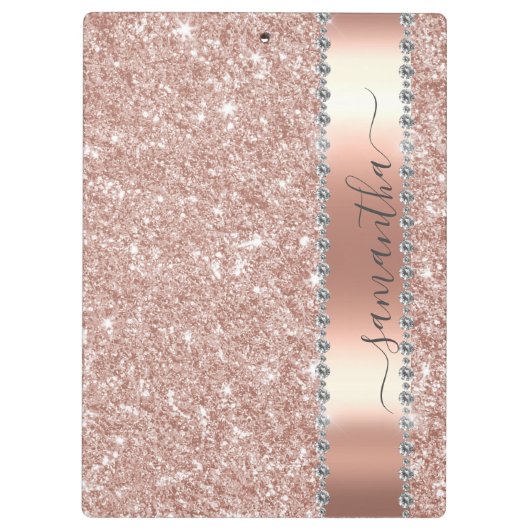 Diamond Bling Glitter Calligraphy Name Roos Gold Klembord (Achterkant)