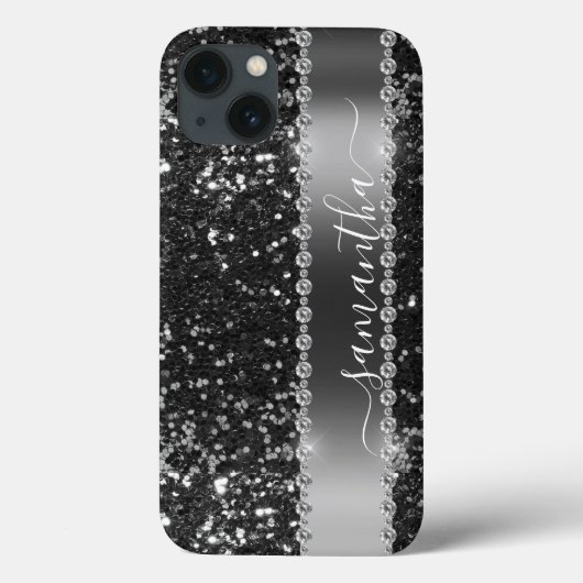 Diamond Bling Glitter Kijk 's nachts zwart Case-Mate iPhone Case (Achterkant)