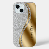 Diamond Bling Gold Metal Gepersonaliseerd script Case-Mate iPhone Case (Achterkant)