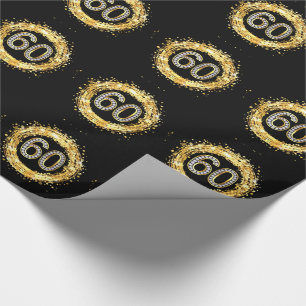 Diamond Bling Number 60 Glitter Confetti goud Cadeaupapier