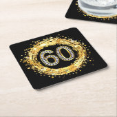 Diamond Bling Number 60 Glitter Confetti | goud Kartonnen Onderzetters (Schuin)
