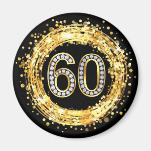 Diamond Bling Number 60 Glitter Confetti goud Magneet