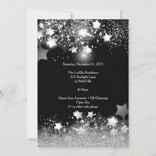 Diamond Bling Oudejaarsavond Party Kaart (Achterkant)