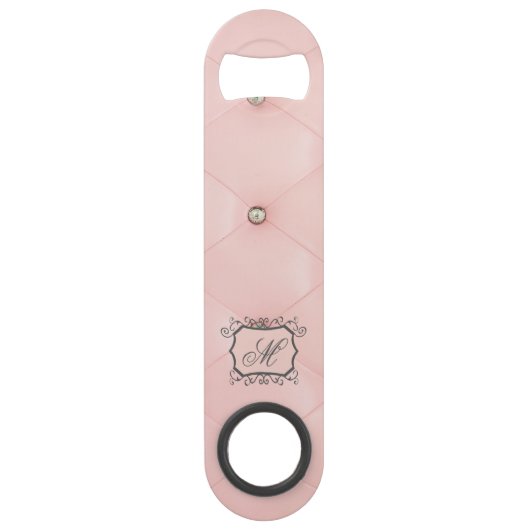 Diamond Bling Pink Tufed Leather Bottle Opener Speed Flessenopener (Voorkant)