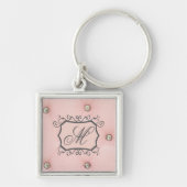 Diamond Bling Pink Tufted Leath Monogram Sleutelha Sleutelhanger (Voorkant)