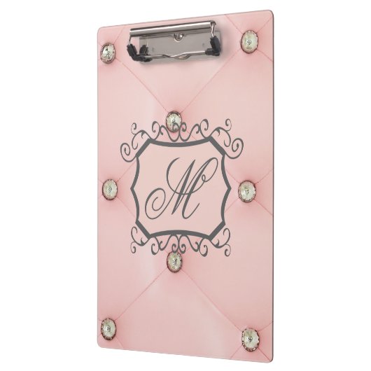 Diamond Bling Pink Tufted Monogram Clip Board Klembord (Links)