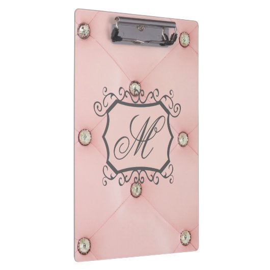 Diamond Bling Pink Tufted Monogram Clip Board Klembord (Rechts)