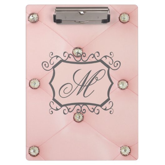 Diamond Bling Pink Tufted Monogram Clip Board Klembord (Voorkant)