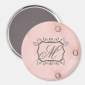Diamond Bling Pink Tufted Monogram Initiaal Magnet (Voorkant / Achterkant)