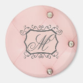 Diamond Bling Pink Tufted Monogram Initiaal Magnet (Voorkant)