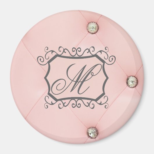 Diamond Bling Pink Tufted Monogram Initiaal Magnet (Voorkant)