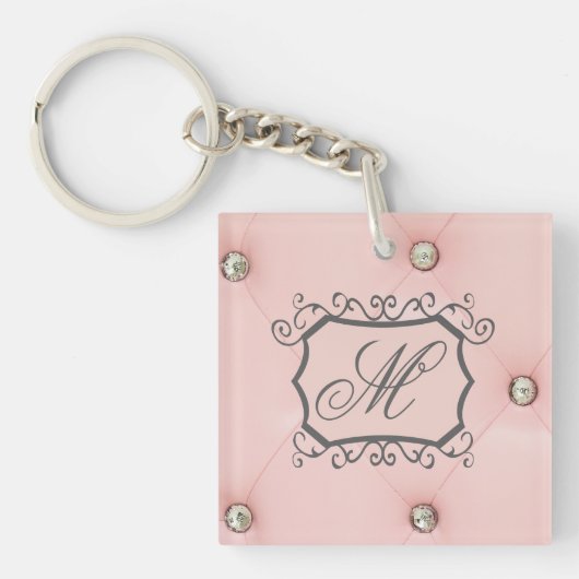 Diamond Bling Pink Tufted Monogram Sleutelhanger (Voorkant)