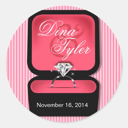 Diamond Bling Ring Box rond koraal Ronde Sticker (Voorkant)