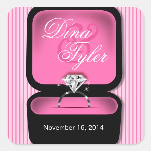 Diamond Bling Ring Box vierkant roze Vierkante Sticker (Voorkant)