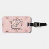 Diamond Bling Roze Getuft Monogram Bagagelabel (Voorkant horizontaal)