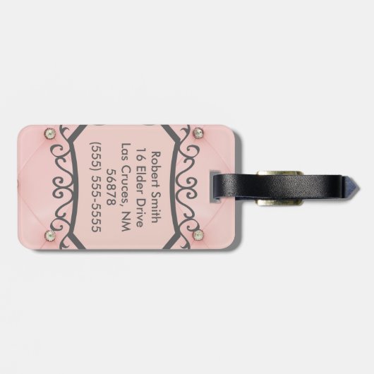 Diamond Bling Roze Getuft Monogram Bagagelabel (Achterkant horizontaal)