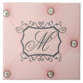 Diamond Bling Roze Getuft Monogram Display Tegel Tegeltje (Voorkant)