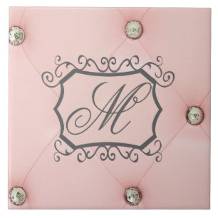 Diamond Bling Roze Getuft Monogram Display Tegel Tegeltje