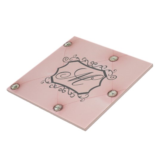 Diamond Bling Roze Getuft Monogram Display Tegel Tegeltje (Zijkant)