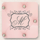 Diamond Bling Roze Getuft Monogram Drink Onderzett Onderzetter (Voorkant)