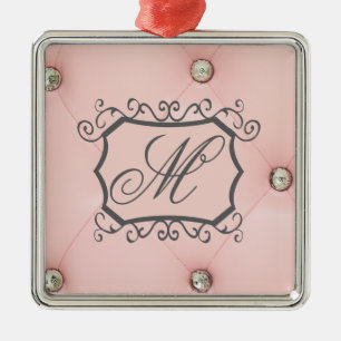 Diamond Bling Roze Getuft Monogram Ornament