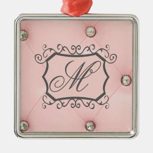 Diamond Bling Roze Getuft Monogram Ornament (Voorkant)