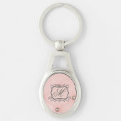 Diamond Bling Roze Getuft Monogram Sleutelhanger (Voorkant)