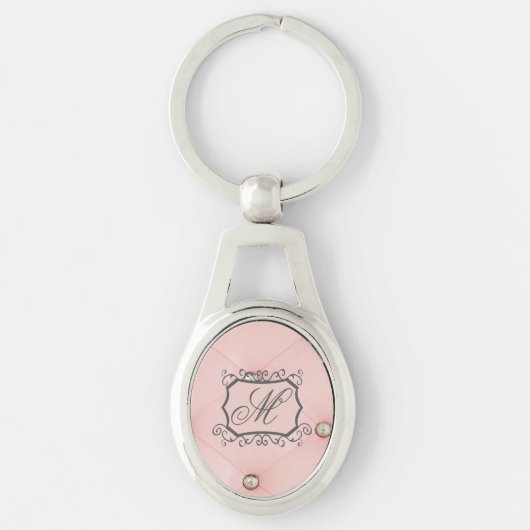 Diamond Bling Roze Getuft Monogram Sleutelhanger (Voorkant)