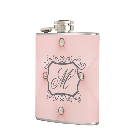 Diamond Bling Roze Getuft Monogram Whiskey Flask Heupfles (Links)