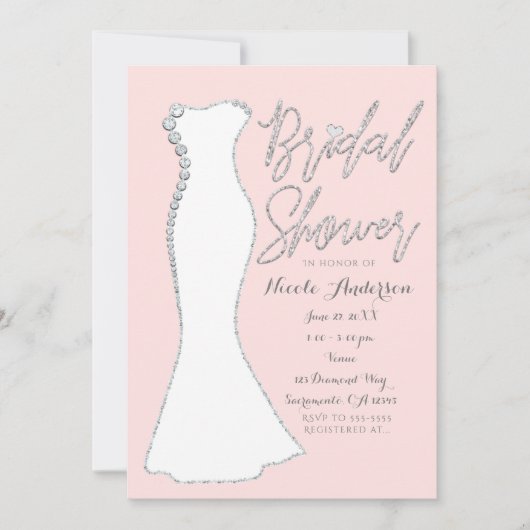 Diamond Bling Trouwjurk Roze Bruiloft Kaart (Voorkant)