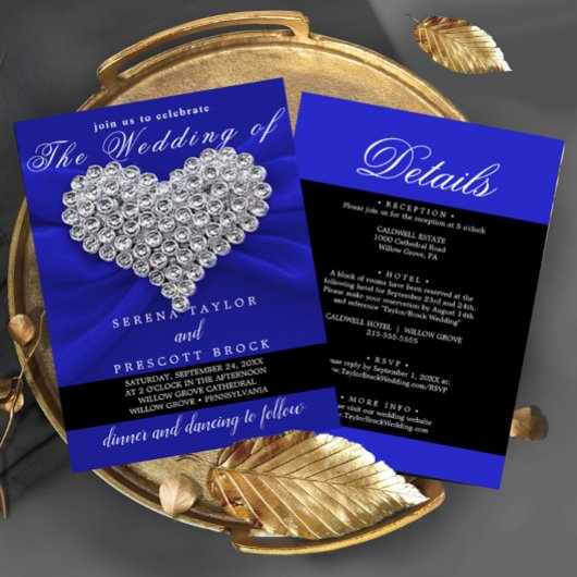Diamond Blue Elegant Calligraphy Beauful Wedding Kaart