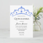 Diamond Blue Glitter Tiara Quinceanera Invite Kaart (Staand voorkant)