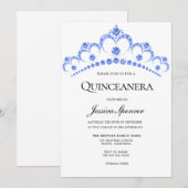 Diamond Blue Glitter Tiara Quinceanera Invite Kaart (Voorkant / Achterkant)