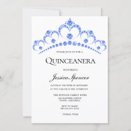 Diamond Blue Glitter Tiara Quinceanera Invite Kaart