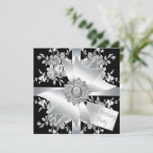 Diamond Boog Witte Roos Vrouw 60e Verjaardagsfeest Kaart (Staand voorkant)