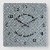 Diamond Bord Faux Metal Lug Pattern Custom Squar Vierkante Klok (Voorkant)