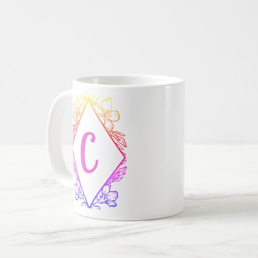 Diamond Botanical Monogram Coffee Mug |Personalize Koffiemok (Voorkant links)