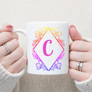 Diamond Botanical Monogram Coffee Mug |Personalize Koffiemok
