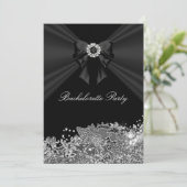Diamond Bow Black Lace Bachelorette Party Invite Kaart (Staand voorkant)