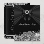 Diamond Bow Black Lace Bachelorette Party Invite Kaart (Voorkant / Achterkant)