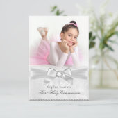 Diamond Bow & Cross Foto Eerste Heilige Communie Kaart (Staand voorkant)