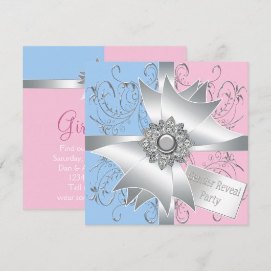 Diamond Bow Elegant Roze Blauw Geslacht Reveal Kaart (Voorkant / Achterkant)