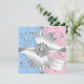 Diamond Bow Elegant Roze Blauw Geslacht Reveal Kaart (Staand voorkant)