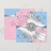 Diamond Bow Elegant Roze Blauw Geslacht Reveal Par Kaart (Voorkant / Achterkant)