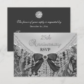 Diamond Bow & Floral Swirl 25e Jubileum RSVP (Voorkant / Achterkant)