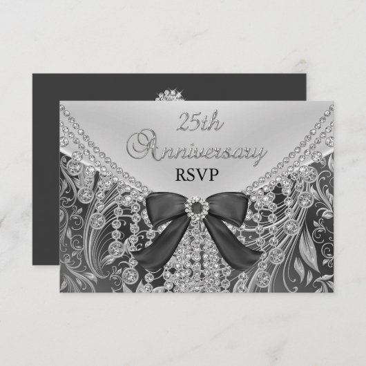Diamond Bow & Floral Swirl 25e Jubileum RSVP (Voorkant / Achterkant)