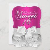  Diamond Bow Hot Pink Sweet 16 Uitnodiging (Voorkant)