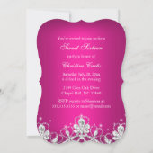  Diamond Bow Hot Pink Sweet 16 Uitnodiging (Achterkant)