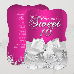 Diamond Bow Hot Pink Sweet 16 Uitnodiging
